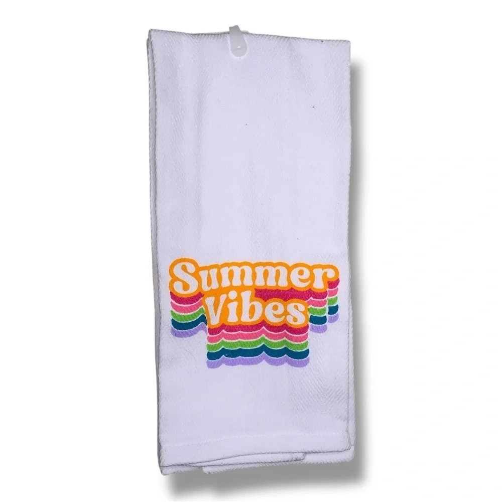 NEW Summer Vibes Kitchen Towel 15 x 25 Cotton Multicolor White Hand Dish Gift